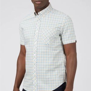 BEN SHERMAN Men’s Oxford Overcheck Short-Sleeve Button Up Shirt NWT
